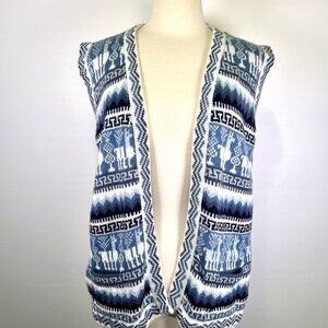 Vintage Alpaca Wool Vest Made in Peru Llama Knit Blue White Small Andean Boho